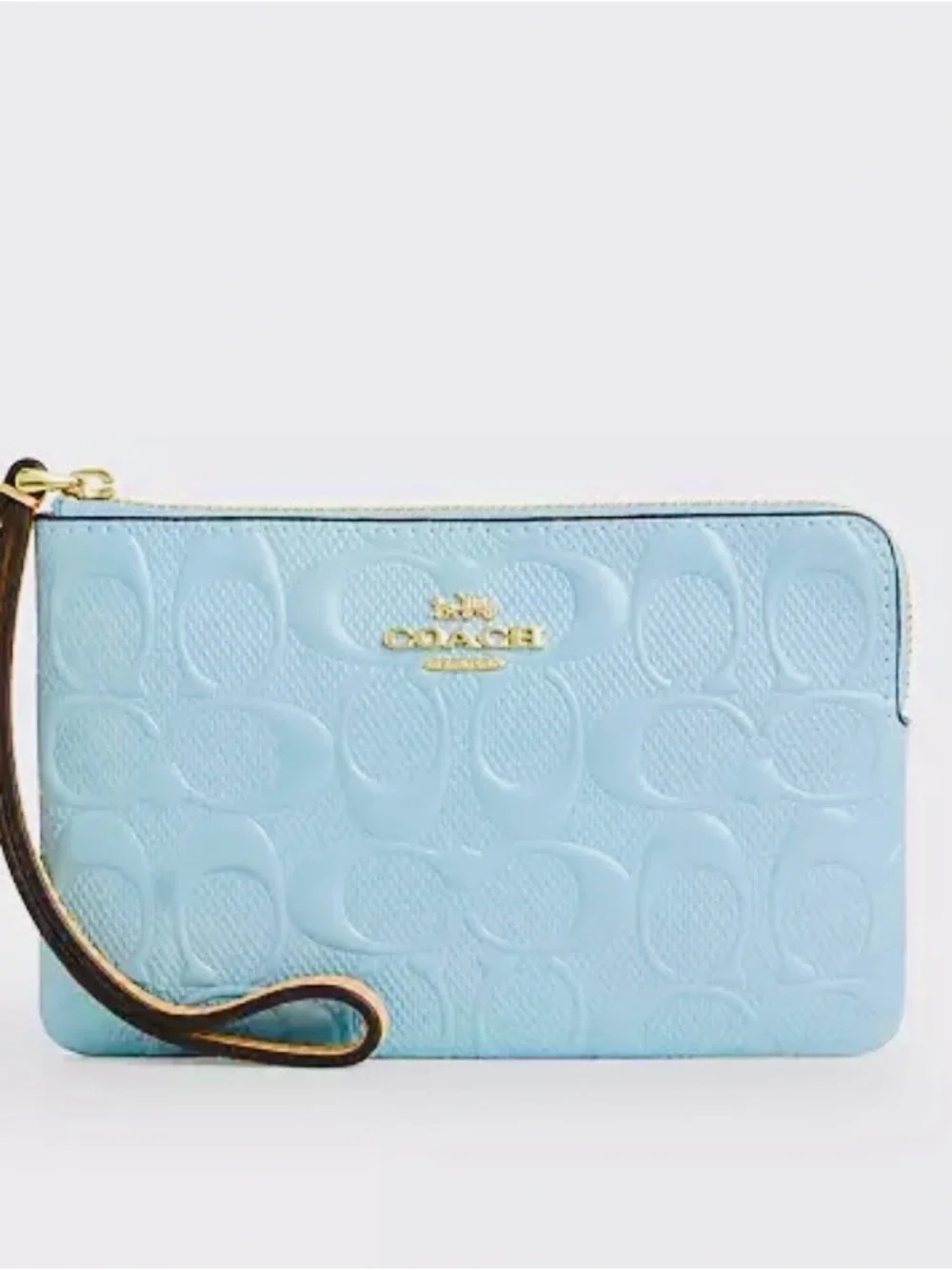 Coach Light Blue Embossed Signature Wristlet